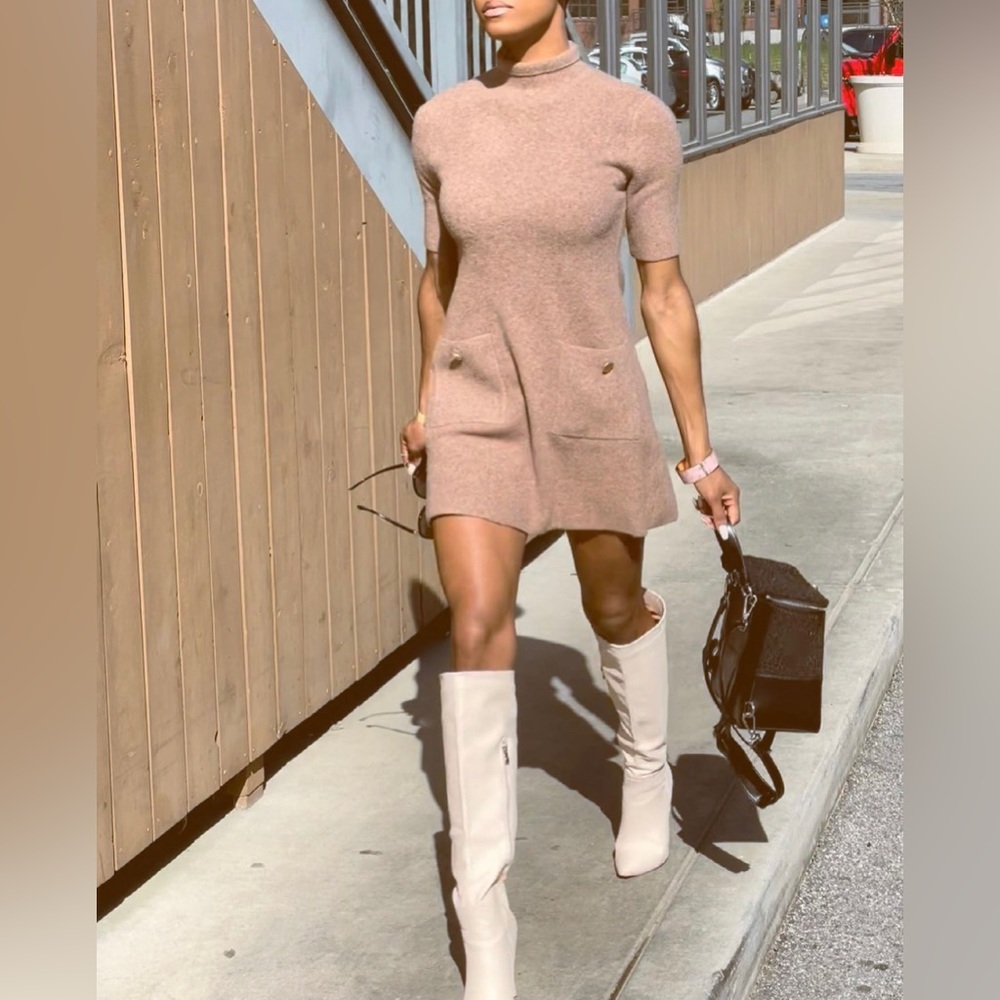 70’s Inspired Wool Dress with Gold Buttons.